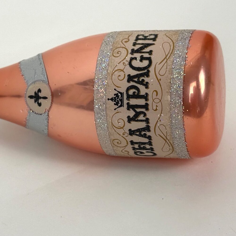 Pink Champagne Bottle Blown Glass Christmas Ornament - Picture 5 of 5